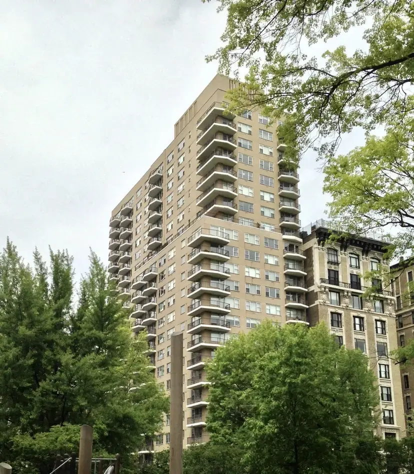 Original photograph of a Central Park West residential building seen through park trees