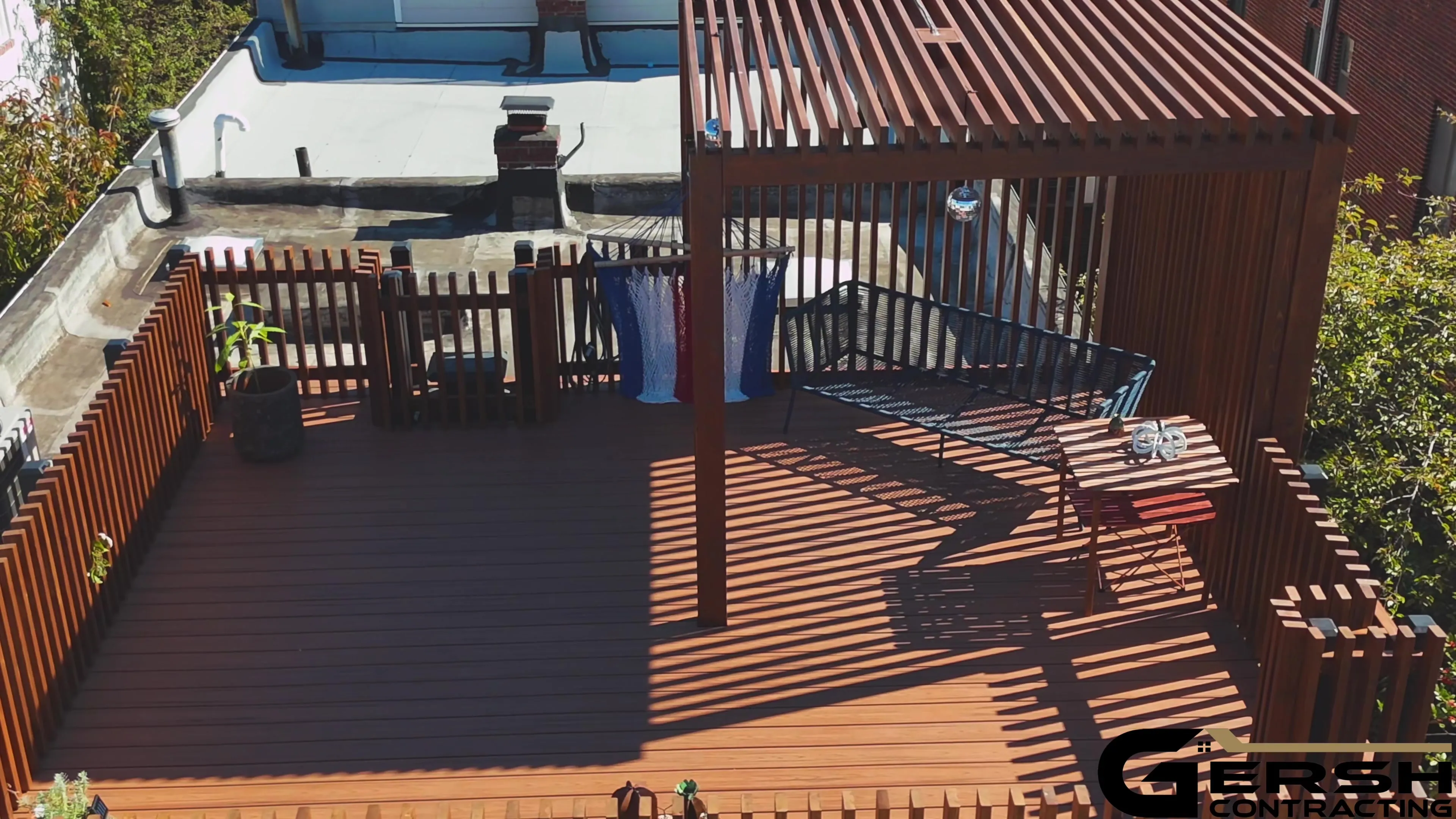 Completed urban rooftop deck and pergola