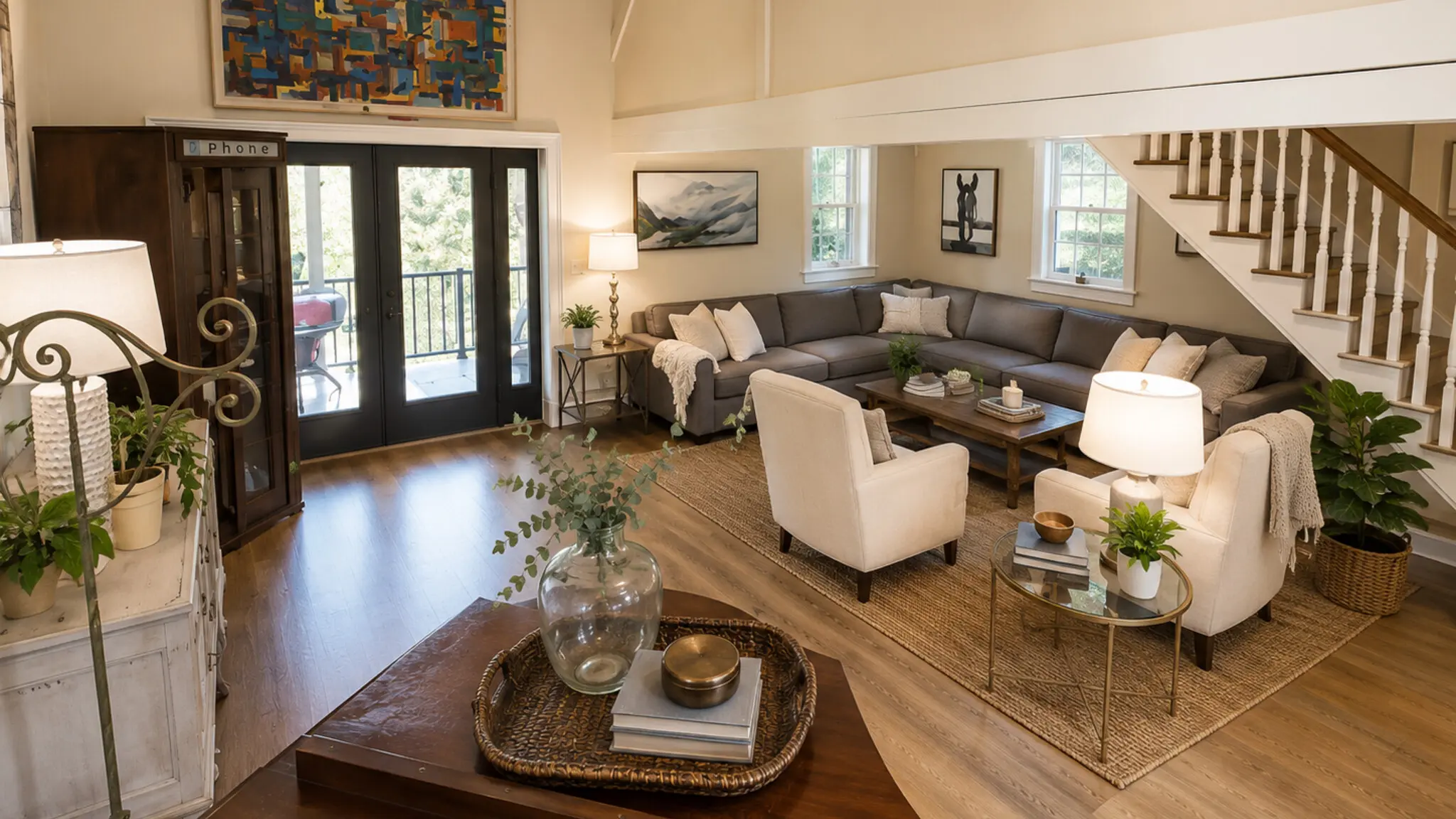 AI-assisted interior presentation showing a restyled residential room